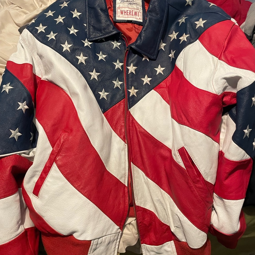 Vintage US Flag Michael Hoban WEHEREMI Leather Jacket EXCELLENT CONDITION!
